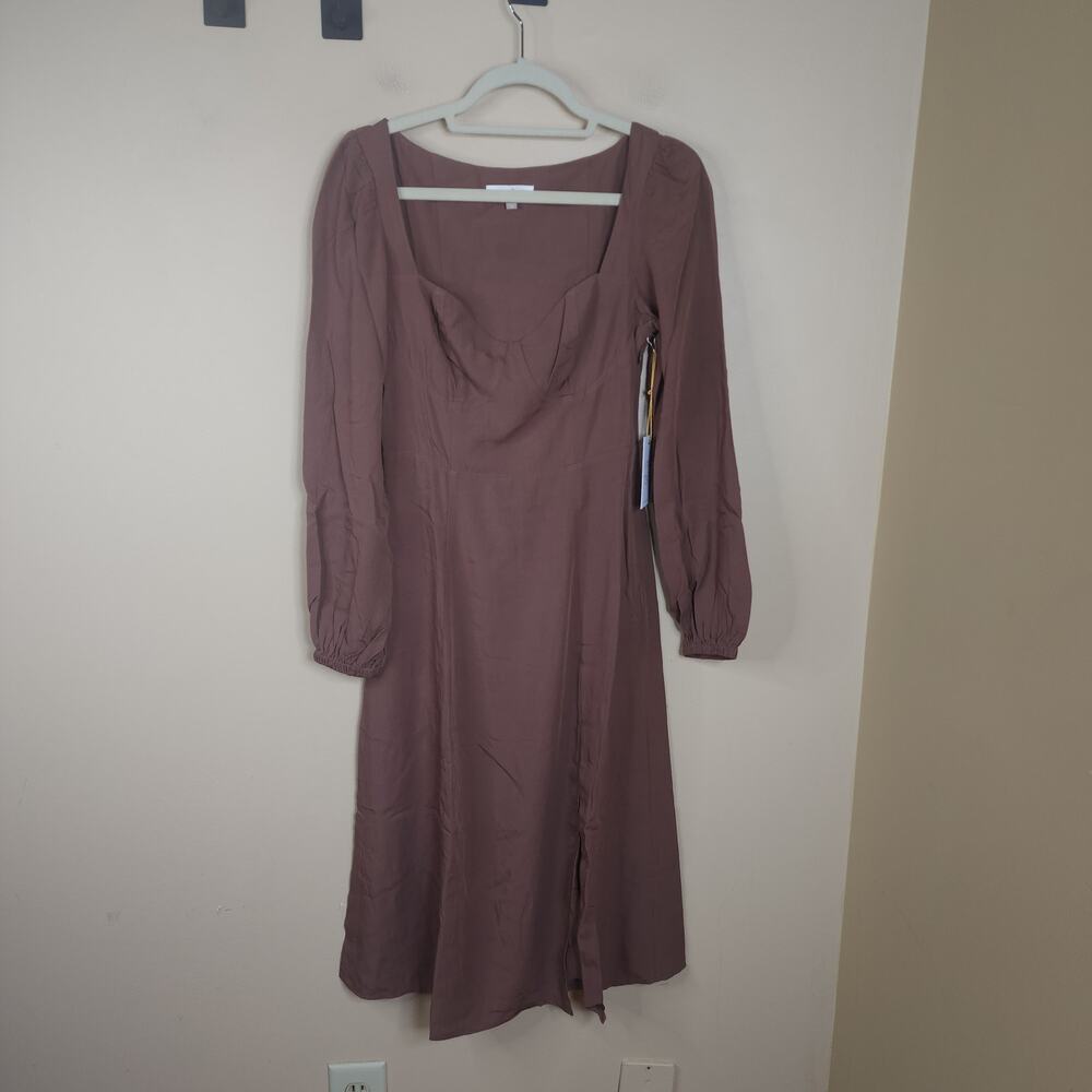 BACKYARD ROSES KATE LONG SLEEVE MIDI DRESS IN MAUVE SIZE S